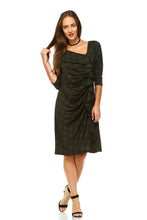 Women's 3/4 Three Quarter Sleeve Midi Dress with Geometric Pattern