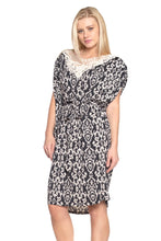 Women's Ikat Print Dress with Crochet Yoke Trim