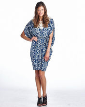 Marcelle Margaux Ikat Print Dress with Crochet Yoke Trim 