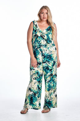 Marcelle Margaux Plus Tropical Print Sleeveless Jumpsuit