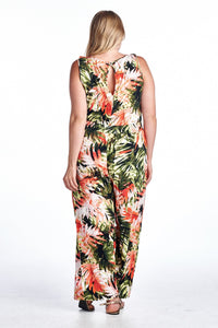 Marcelle Margaux Plus Tropical Print Sleeveless Jumpsuit