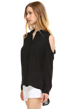 Urban Love Cut-out Shoulder Button Down Chiffon Top