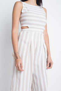 Women's Stripe Cut-Out Sleeveless Jumpsuit