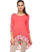 Urban Love 3/4 Sleeve Hi-Low Top with Lace Hem Detail