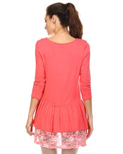 Urban Love 3/4 Sleeve Hi-Low Top with Lace Hem Detail