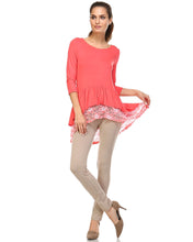 Urban Love 3/4 Sleeve Hi-Low Top with Lace Hem Detail
