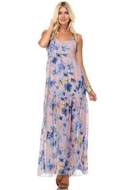 Marcelle Margaux Floral Printed Sleeveless Chiffon Maxi Dress