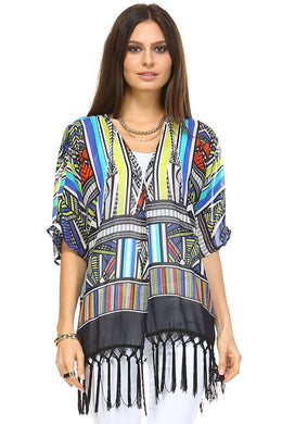 Marcelle Margaux Multi Color Tassel Detail Kimono Top