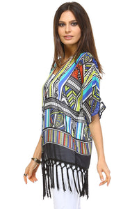 Marcelle Margaux Multi Color Tassel Detail Kimono Top