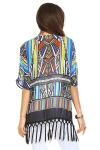 Marcelle Margaux Multi Color Tassel Detail Kimono Top