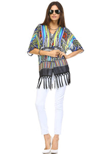 Marcelle Margaux Multi Color Tassel Detail Kimono Top