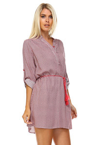 Marcelle Margaux Front Tassel Tie Button Up Dress -  - 7