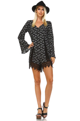 Marcelle Margaux Long Sleeve Back Tie Lace Detail Romper -  - 1