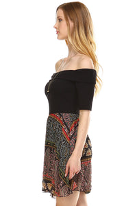 Urban Love Printed Off Shoulder A-Line Dress