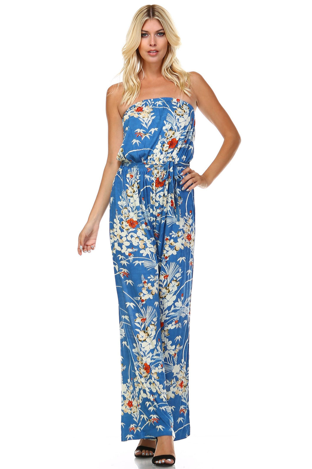 Marcelle Margaux Printed Elastic Waistline Tie Jumpsuit