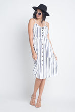 Women's Striped Button Midi Sleeveless Dress