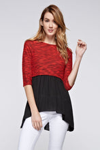 Urban Love Knit to Woven 3/4 Sleeve Colorblock Shirt Dress  