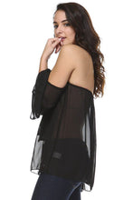 Women's Solid Black Cold Shoulder Bow Front Top