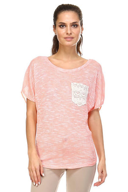 Women's Short Sleeve Lace Pocket Top