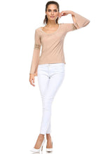 Women's Long Sleeve Knit Top with Crochet Sleeve Detail