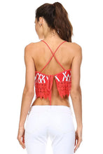 Women's Printed Halter Crop Top with Crochet Trim