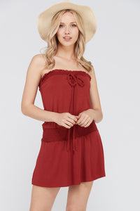 Women's Smock Strapless Dress with Elastic Waistband