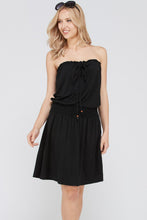 Women's Smock Strapless Dress with Elastic Waistband and Decorative Ties