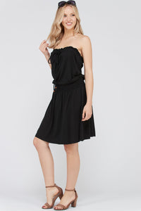 Women's Smock Strapless Dress with Elastic Waistband and Decorative Ties