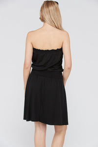 Women's Smock Strapless Dress with Elastic Waistband and Decorative Ties