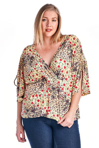 Christine V Plus Floral Printed Wrap Top