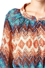 Women's Brown & Teal Geo Stripe Belted Top