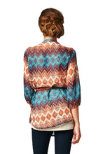 Women's Brown & Teal Geo Stripe Belted Top