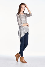 Urban Love 3/4 Sleeve Grey & White Stripe Shark Tail Top