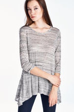 Urban Love 3/4 Sleeve Grey & White Stripe Shark Tail Top