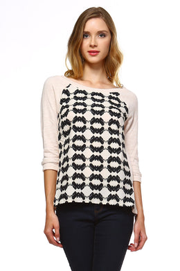 Women's Knit to Woven Printed Sweater Top