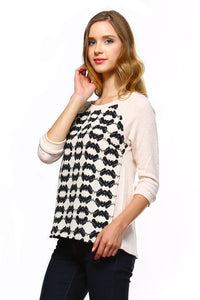 Women's Knit to Woven Printed Sweater Top