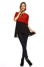 Women's Knit to Woven 3/4 Sleeve Colorblock Shirt Dress