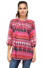 Christine V 3/4 Sleeve Printed Chiffon Button Top