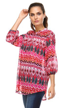 Christine V 3/4 Sleeve Printed Chiffon Button Top