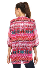 Christine V 3/4 Sleeve Printed Chiffon Button Top