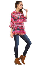Christine V 3/4 Sleeve Printed Chiffon Button Top