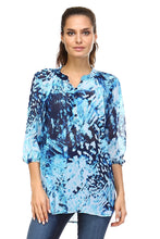 Christine V 3/4 Sleeve Printed Chiffon Button Top