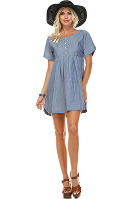 Marcelle Margaux Denim Button-Accent Scoop Neck Dress