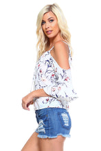 Women's Floral Tie Cold Shoulder Top