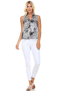 Marcelle Margaux Split Back V-Neck Sleeveless Printed Top