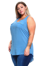 Women's Plus Size Sleeveless Button Pocket Top