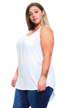 Women's Plus Size Sleeveless Button Pocket Top