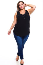 Women's Plus Size Sleeveless Button Pocket Top