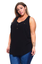 Women's Plus Size Sleeveless Button Pocket Top