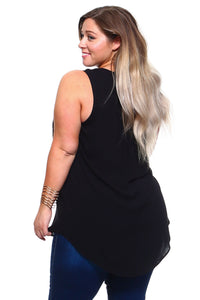 Women's Plus Size Sleeveless Button Pocket Top